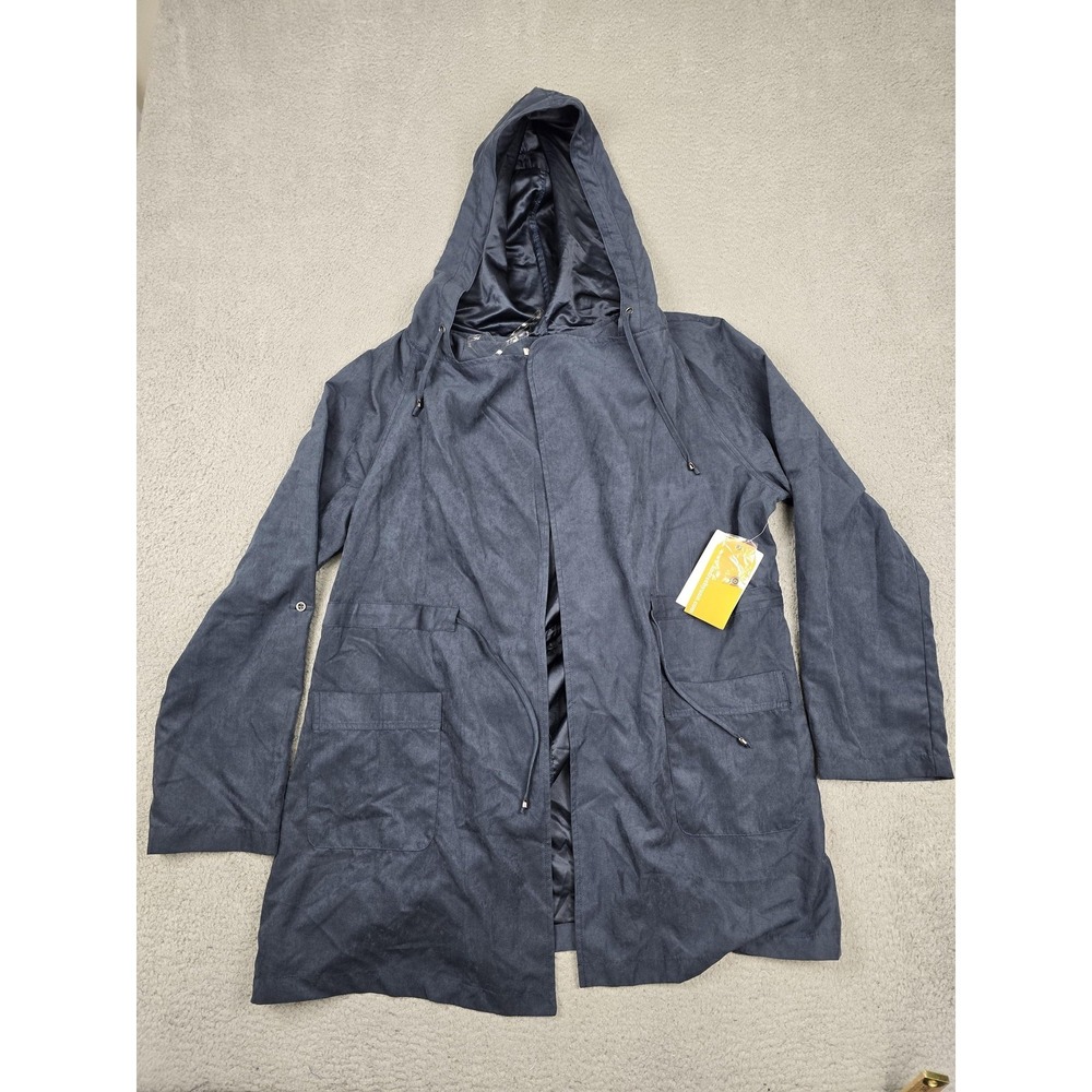 Andree By Unit Coat Womens Large Blue Hooded Parka Snap Front‎ Lined Pockets